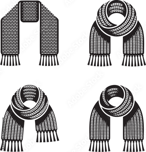 Woven Winter Scarf silhouette set vector illustration isolated On Transparent Background