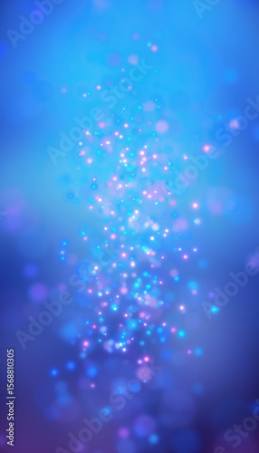 Vertical illustration of blue and pink light shine particles bokeh over dark background - vacation concept.