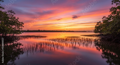Sunset Reflection on Mangrove Estuary Waters