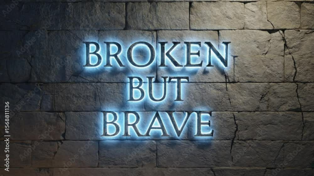 Broken but brave neon sign on cracked stone wall Broken but brave neon sign on cracked stone wall