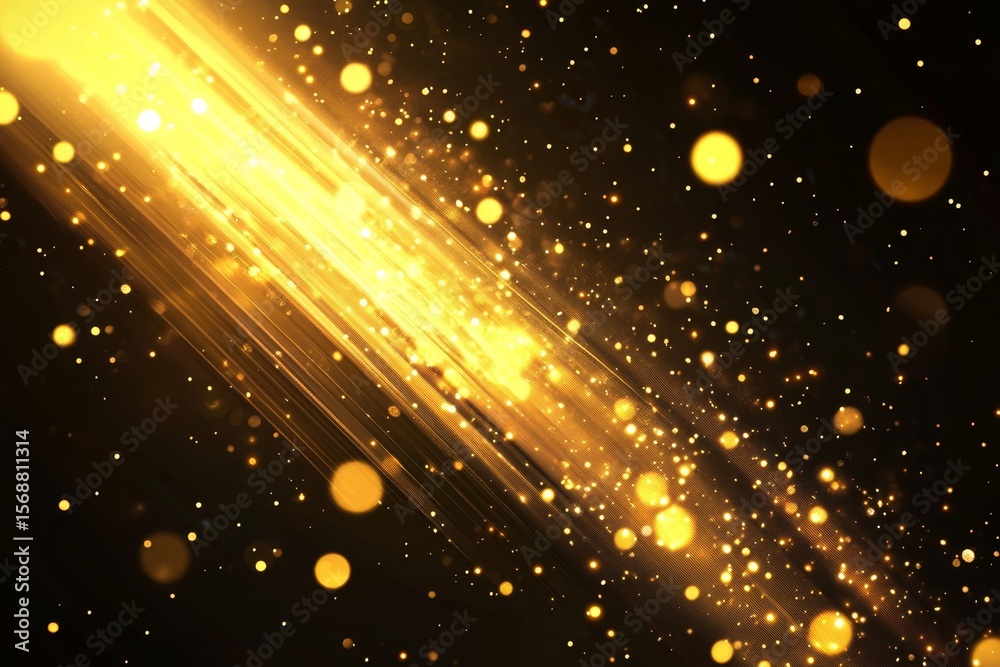 Obraz premium Golden light rays explode on black background