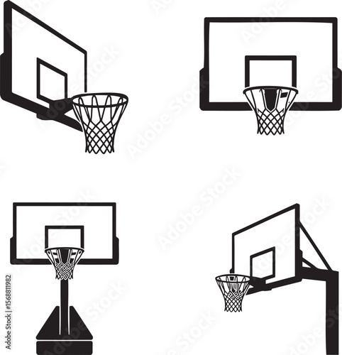 Set of Basketball hoop silhouette vector illustration isolated On Transparent Background