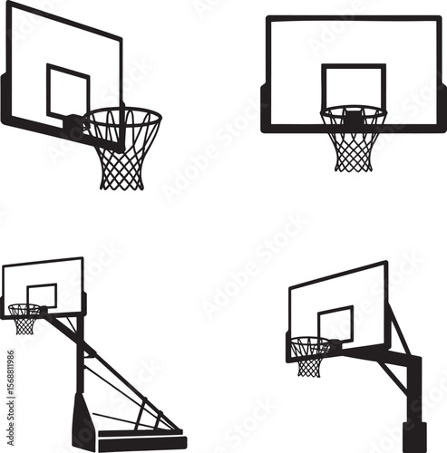 Set of Basketball hoop silhouette vector illustration isolated On Transparent Background