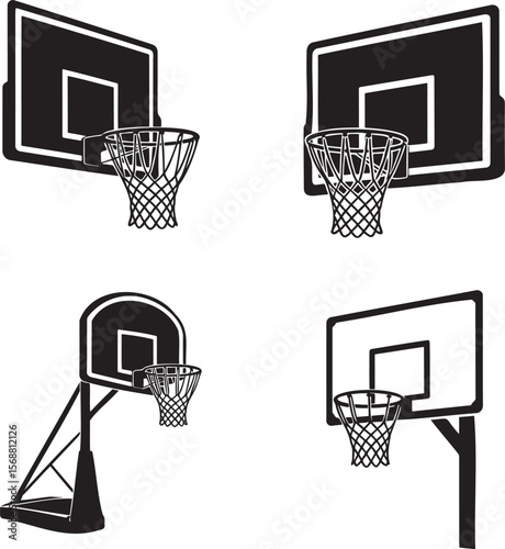Set of Basketball hoop silhouette vector illustration isolated On Transparent Background