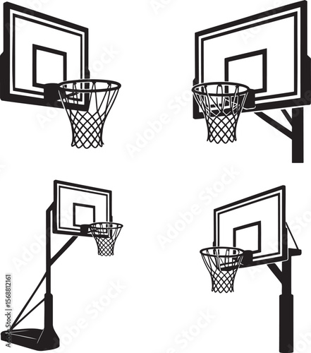 Set of Basketball hoop silhouette vector illustration isolated On Transparent Background