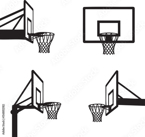 Set of Basketball hoop silhouette vector illustration isolated On Transparent Background