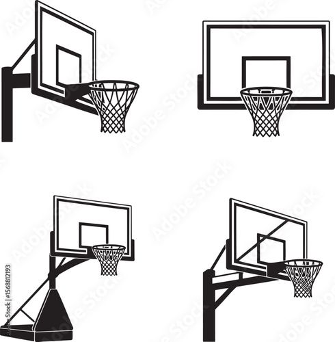 Set of Basketball hoop silhouette vector illustration isolated On Transparent Background