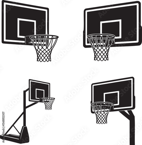 Set of Basketball hoop silhouette vector illustration isolated On Transparent Background