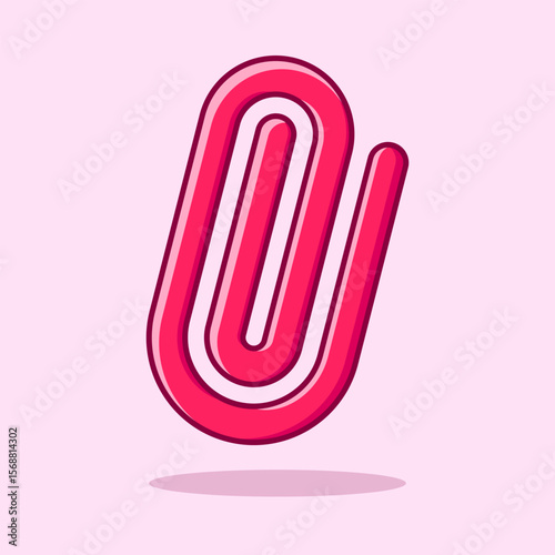 Attachment icon. Pink paperclip cartoon illustration, simple, vector, icon for website design, mobile app, ui. Vector Illustration