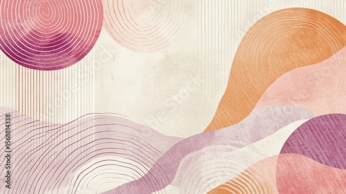 Abstract Watercolor Landscape with Pastel Hues and Geometric Shapes: Serene Artistic Composition