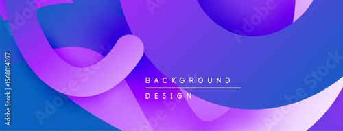 Abstract fluid shapes, vibrant purple hues dominate design. Gradient transitions create depth, modern aesthetic. Background features smooth curves.