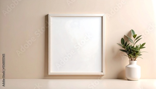 Empty frame, plant, beige