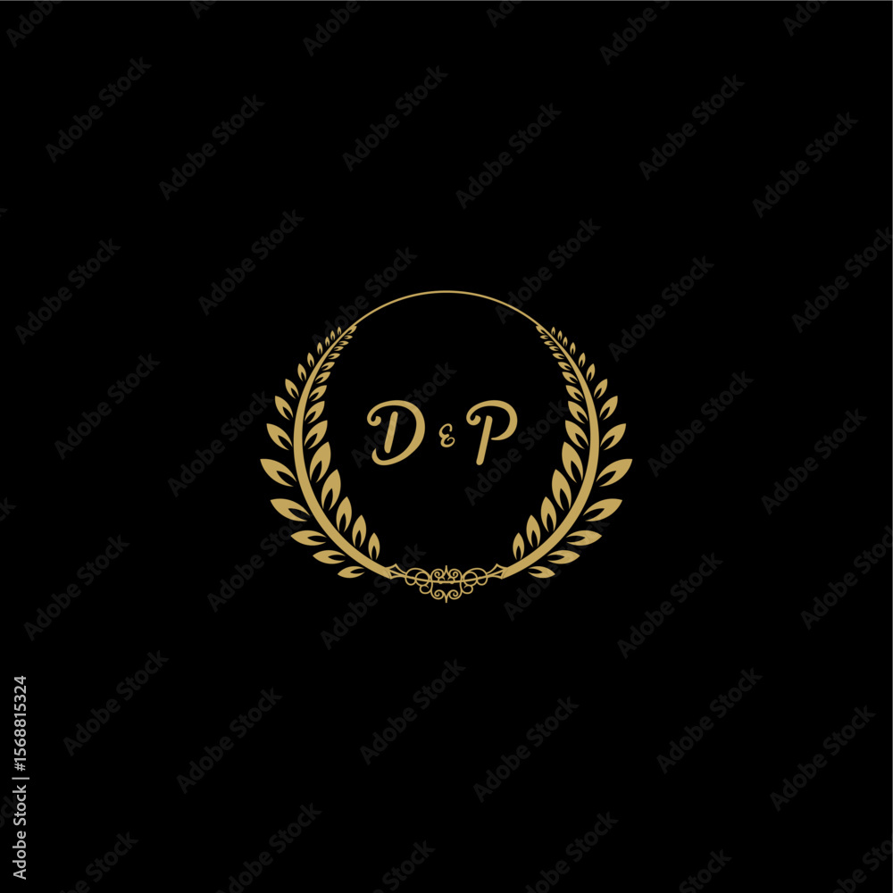 Naklejka premium DP beautiful, feminine and elegant wedding monogram initial logo with circle floral gold