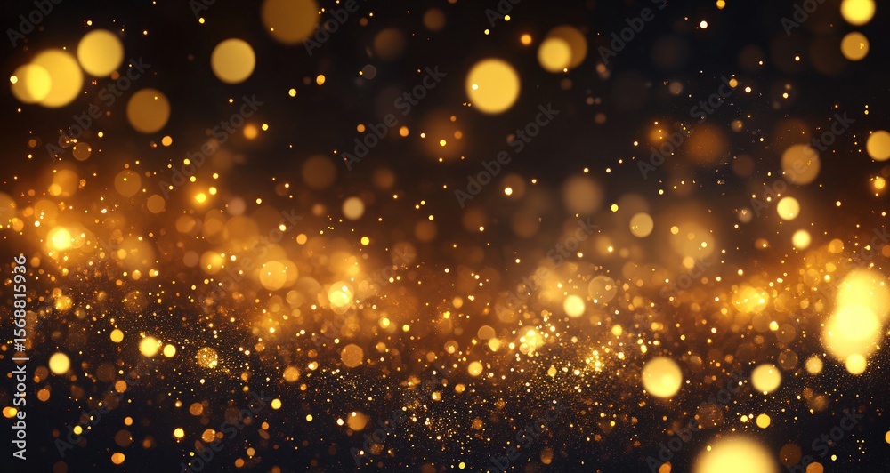 Fototapeta premium Golden glittering bokeh on dark background