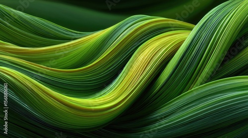 Organic green flowing abstract lines for wallpaper or tech design, natural wave pattern background representing motion, growth, and sustainability