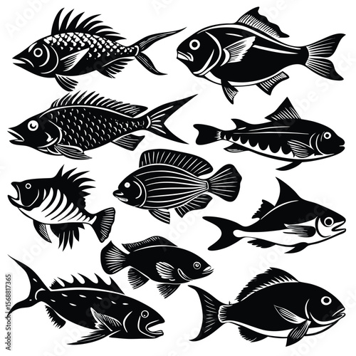 set of fish silhouettes