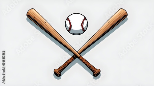 vector illustration of two crossed wooden baseball bats with a baseball in the center, clean white background