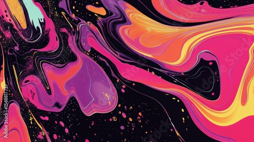 Abstract Swirling Vibrant Colors Painting Artwork, Psychedelic Fluid Art Design