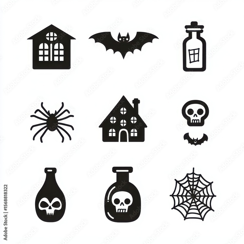 Obraz premium Minimalist Gothic Icons for Halloween Celebration and Decoration