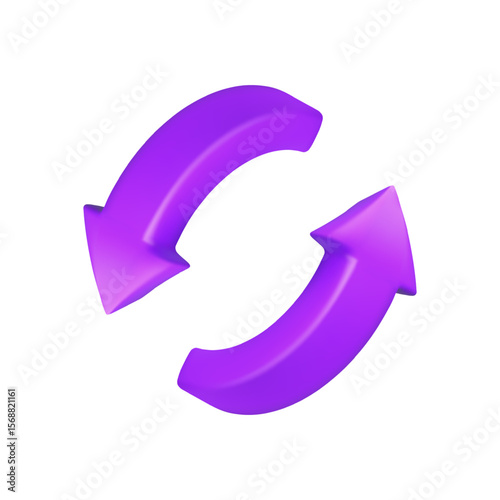 Two arrows switch vector 3d icon. Cartoon purple exchange symbol. Repeat transaction illustration isolated