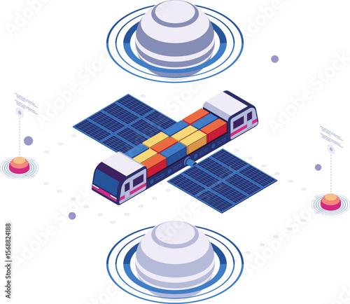 Isometric Futuristic Space Freight Transport With Cargo Containers