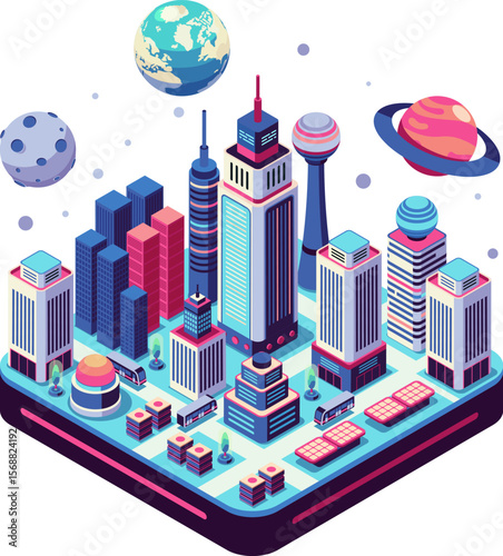 Isometric Futuristic Space Colony in Space