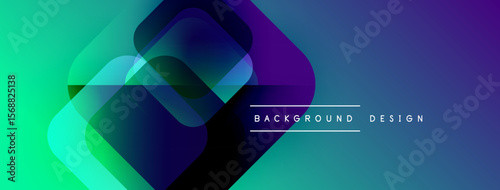 Abstract gradients overlap, creating dynamic visual effect. Modern design elements suggest innovation, technology, energy. Background features teal, purple hues.