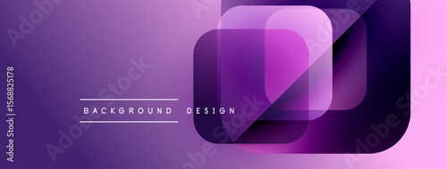 Abstract purple gradient background. Overlapping squares create modern design element. Text reads background design. Minimalist aesthetic.