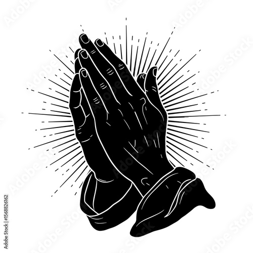 Praying hands with rays radiating in a spiritual illustration  
