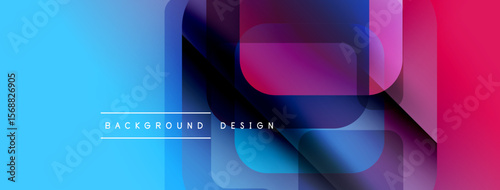 Abstract geometric shapes overlap. Vibrant blue transitions to pink. Modern design elements create dynamic visual texture.