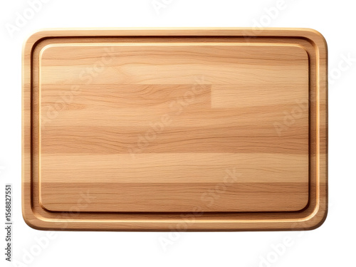 A wooden cutting board, rectangular shape, top view, isolated on transparent background
