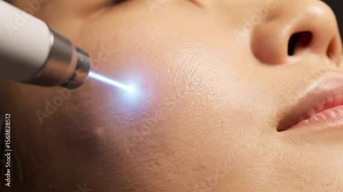 Facial laser treatment being performed on a woman's face for skincare and cosmetology 