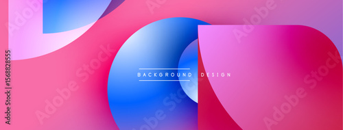 Abstract geometric shapes, vibrant pinks, blues create modern background. Smooth gradients, overlapping forms suggest depth, dynamism.