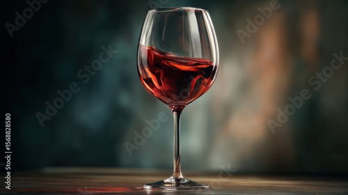Elegant Wine Glass: A sophisticated stemmed glass filled with rich, red wine, showcasing the drink's inviting color and clarity. Capturing a moment of refinement and indulgence.