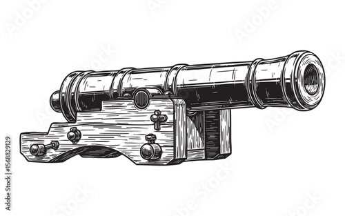 Vintage Ship Cannon Artillery Vector Engraving Illustration

