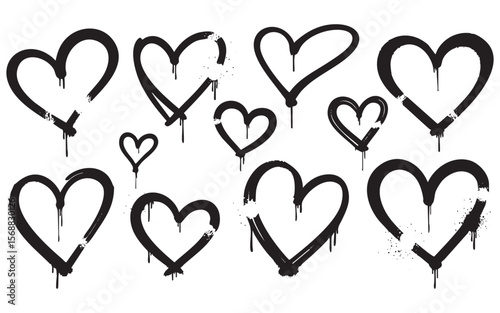 Set of Graffiti Drip Hearts Vector Illustrations