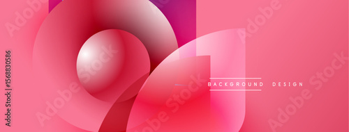 Abstract pink design features overlapping rounded shapes. Gradient hues create depth, modern aesthetic. Minimal text present.