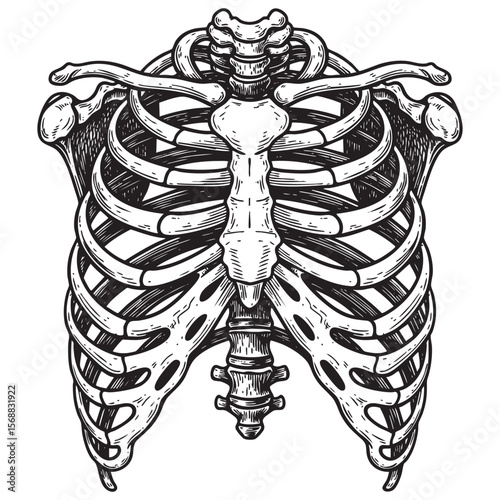 human ribcage, including ribs, sternum, and clavicles