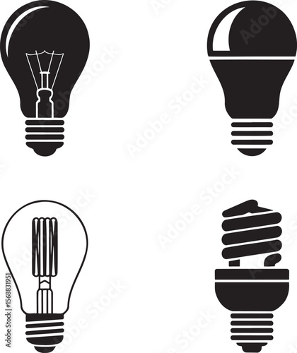 Set of Bulb silhouette vector illustration isolated On Transparent Background