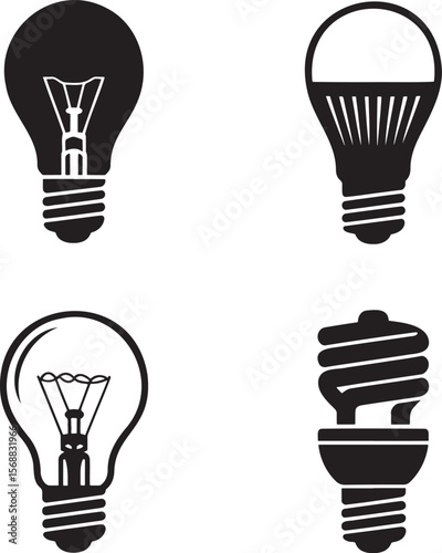 Set of Bulb silhouette vector illustration isolated On Transparent Background