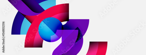 Abstract ribbons intertwine, creating dynamic composition. Vivid purple, blue, pink hues dominate design. Modern, flowing shapes suggest movement.