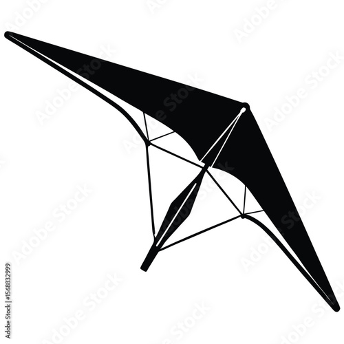 Black silhouette of a hang glider isolated on a white background