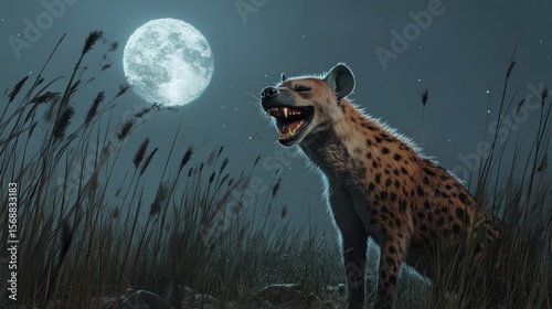 Hyena under full moon