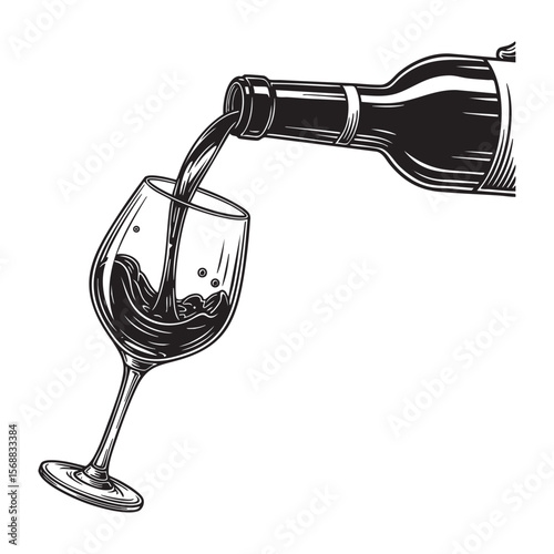 hand holding a wine bottle, pouring red wine into a wine glass