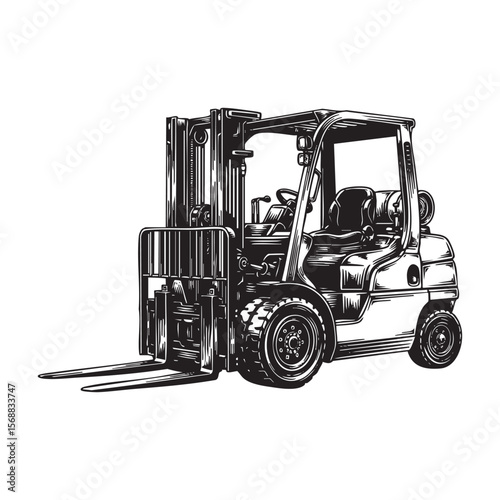 Industrial Forklift Truck Vector Engraving Illustration