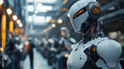 Wallpaper Mural A humanoid robot working alongside humans in an industrial setting. Torontodigital.ca