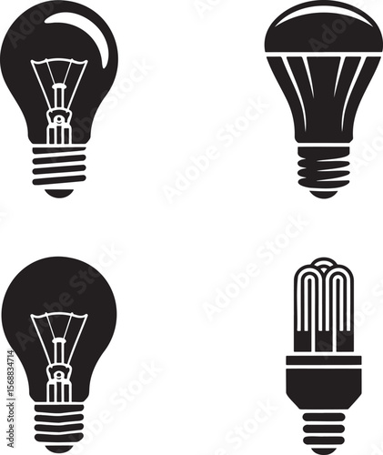 Set of Bulb silhouette vector illustration isolated On Transparent Background