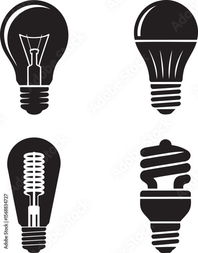 Set of Bulb silhouette vector illustration isolated On Transparent Background