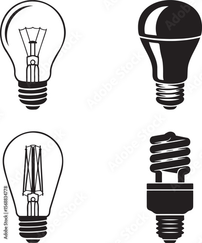 Set of Bulb silhouette vector illustration isolated On Transparent Background
