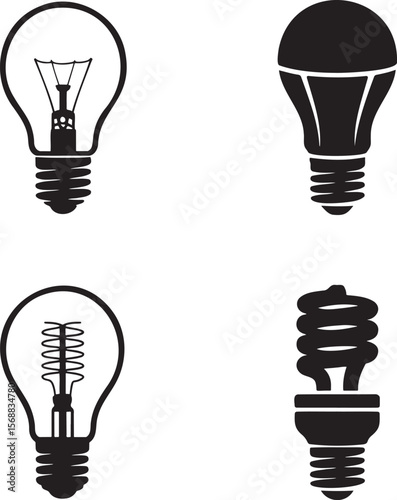 Set of Bulb silhouette vector illustration isolated On Transparent Background